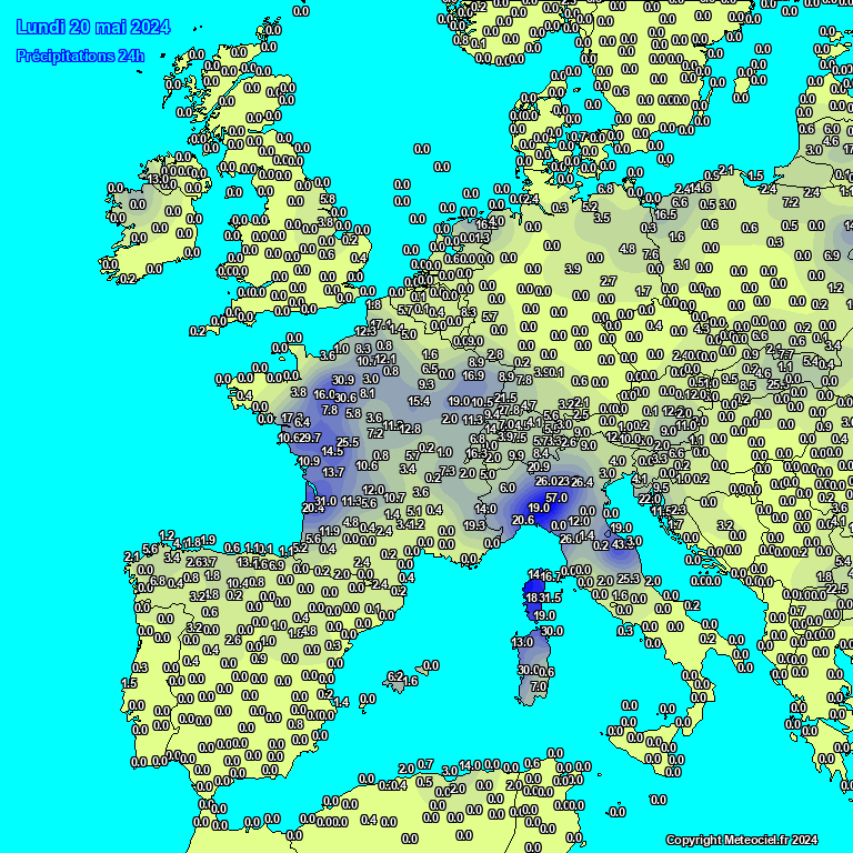 Prcipitations 24h en Europe